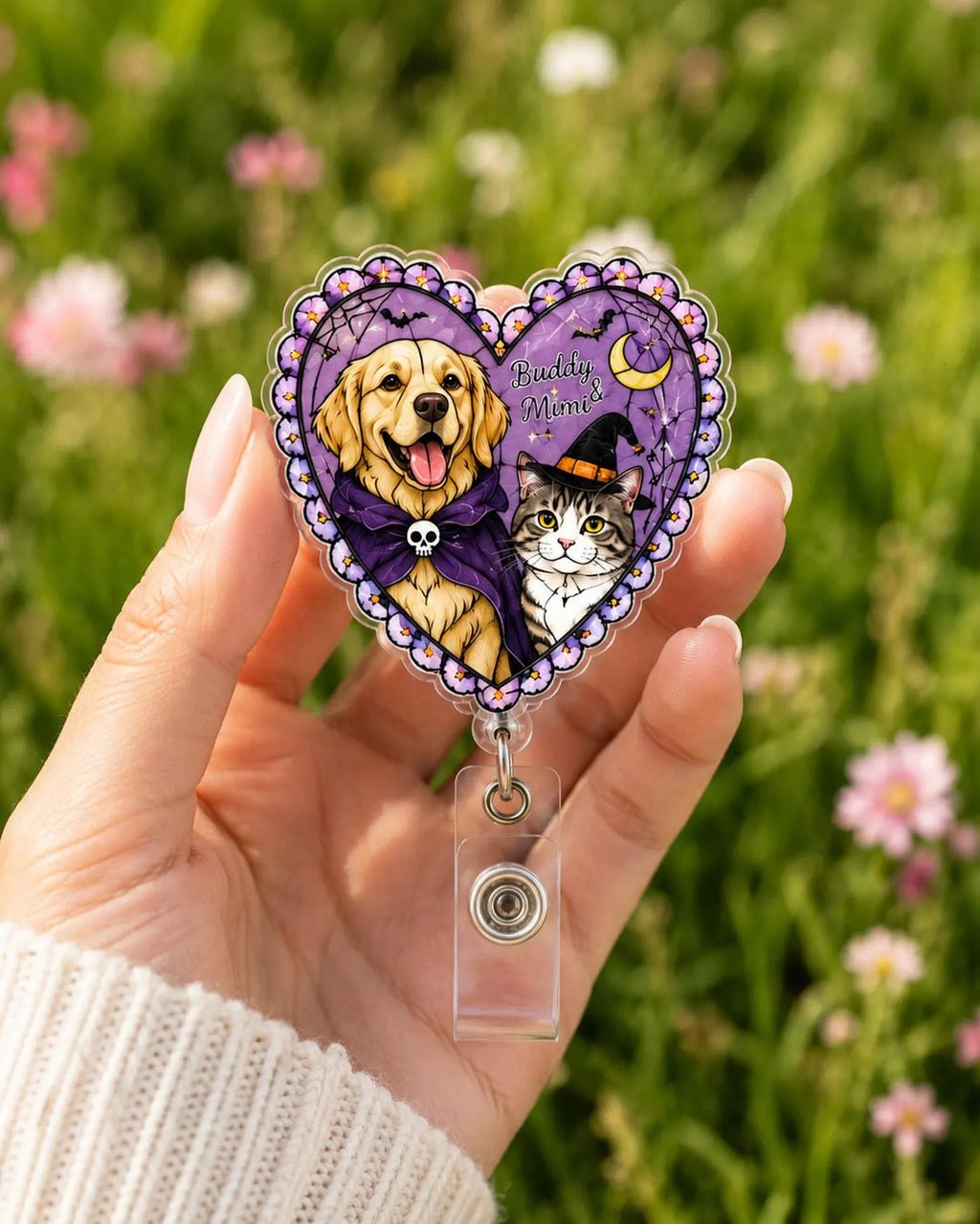 Personalized Halloween Pet Badge Reel, Custom Dog Cat Acrylic Badge Holder, Halloween Nurse Badge Reel, Cute Pet ID Clip Gift