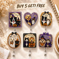 Personalized Halloween Pet Badge Reel, Custom Dog Cat Acrylic Badge Holder, Halloween Nurse Badge Reel, Cute Pet ID Clip Gift