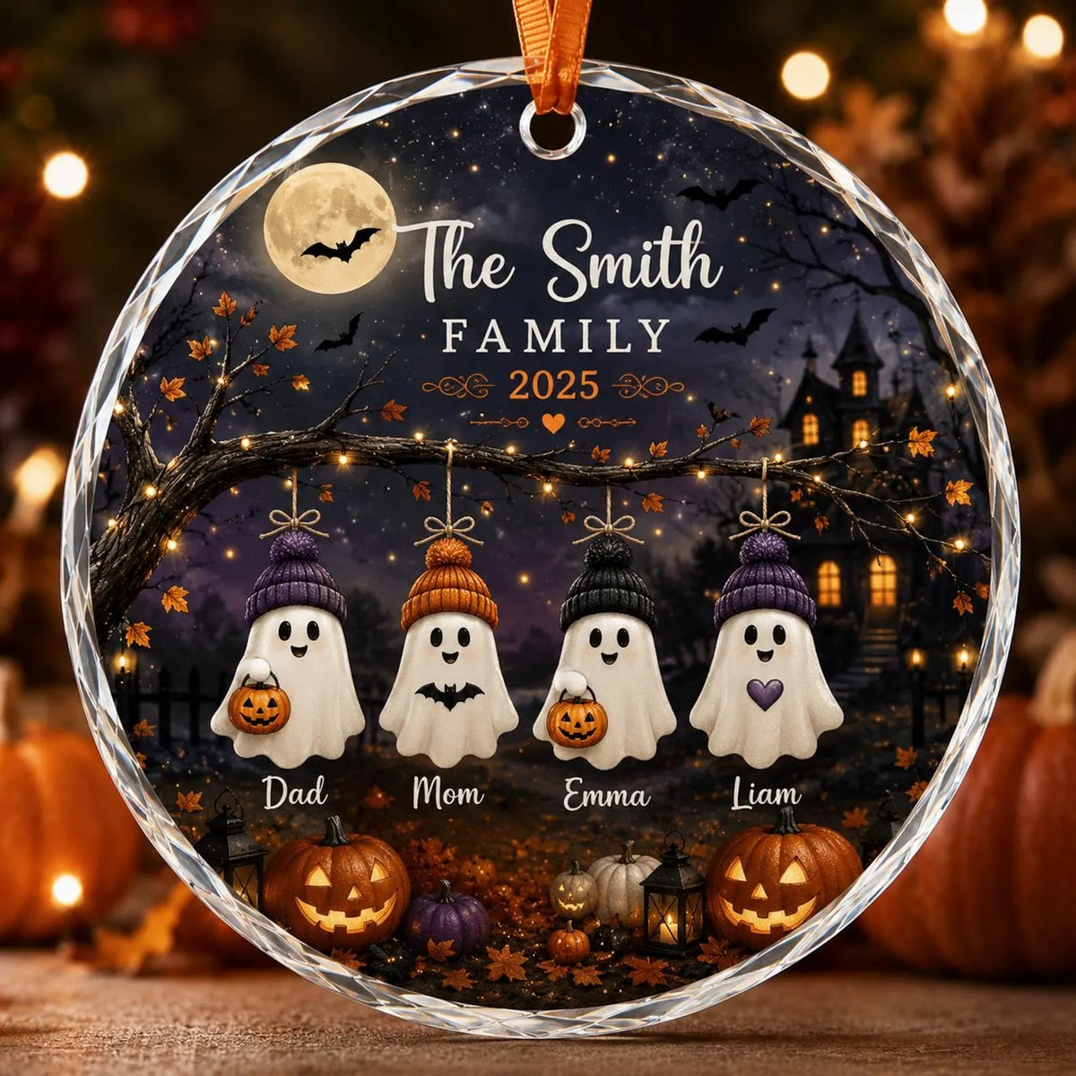 Personalized Halloween Family Ornament, Custom Ghost Family Keepsake, Family Name Halloween Decor, Spooky Pumpkin Ornament 2026