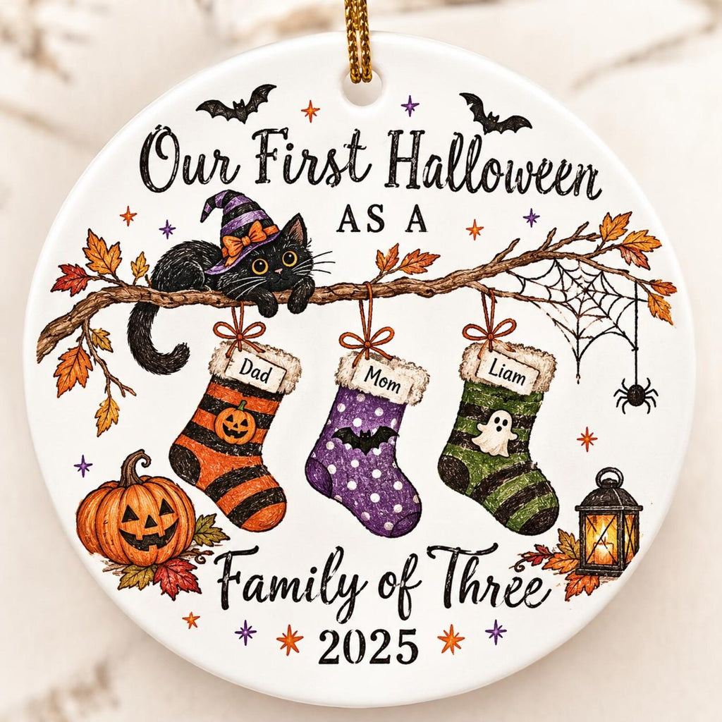Personalized First Halloween Family Ornament, Family of Three Keepsake, Custom Name Halloween Ornament, New Family Gift 2026