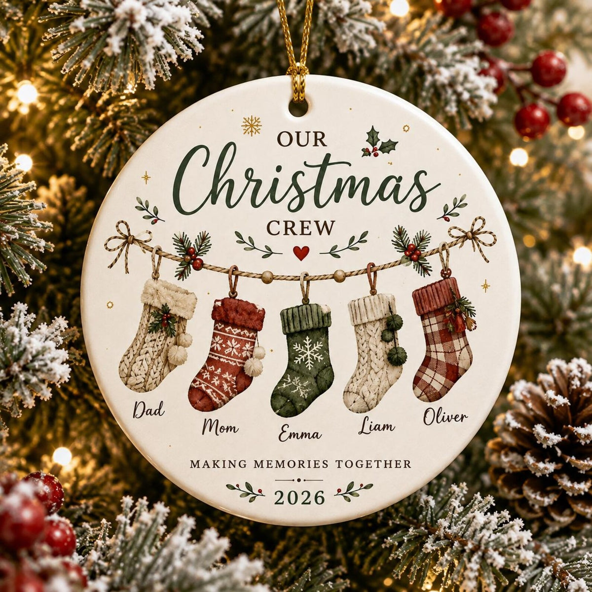 Personalized Christmas Family Ornament 2026, Custom Name Christmas Crew Ornament, Family Stocking Keepsake, Holiday Family Gift