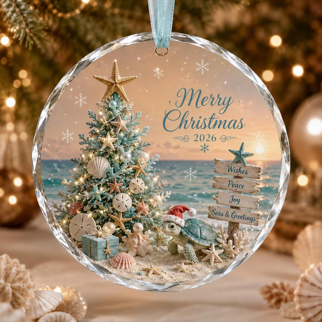 Coastal Christmas Ornament 2026, Sea Turtle Christmas Decor, Beach Christmas Ornament, Ocean Lover Gift, Coastal Holiday Keepsake