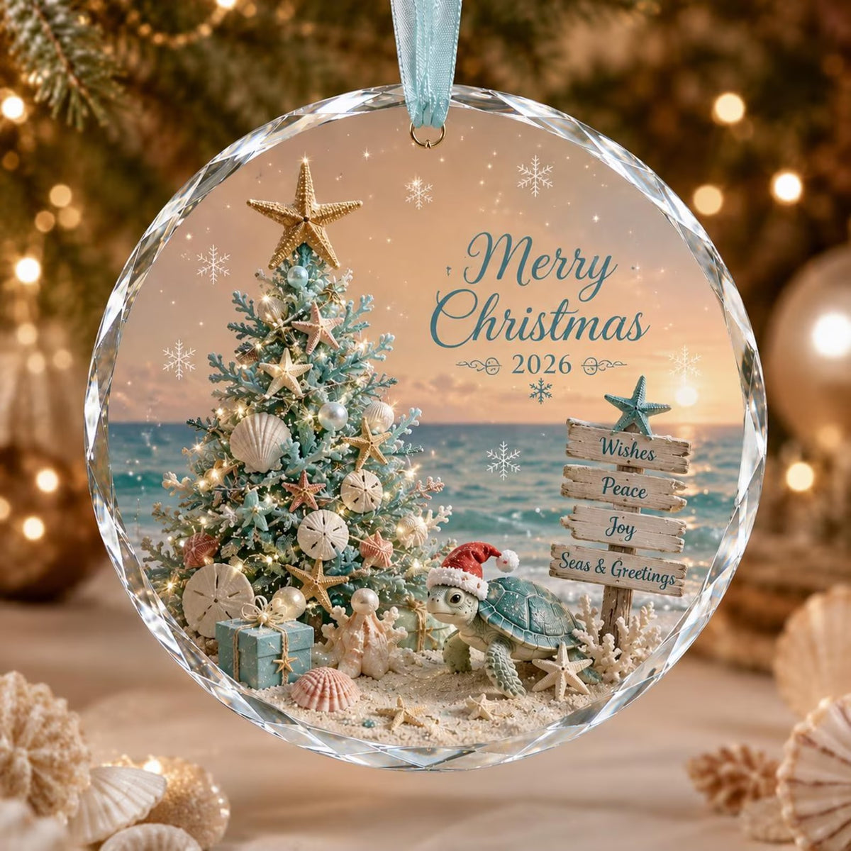Coastal Christmas Ornament 2026, Sea Turtle Christmas Decor, Beach Christmas Ornament, Ocean Lover Gift, Coastal Holiday Keepsake