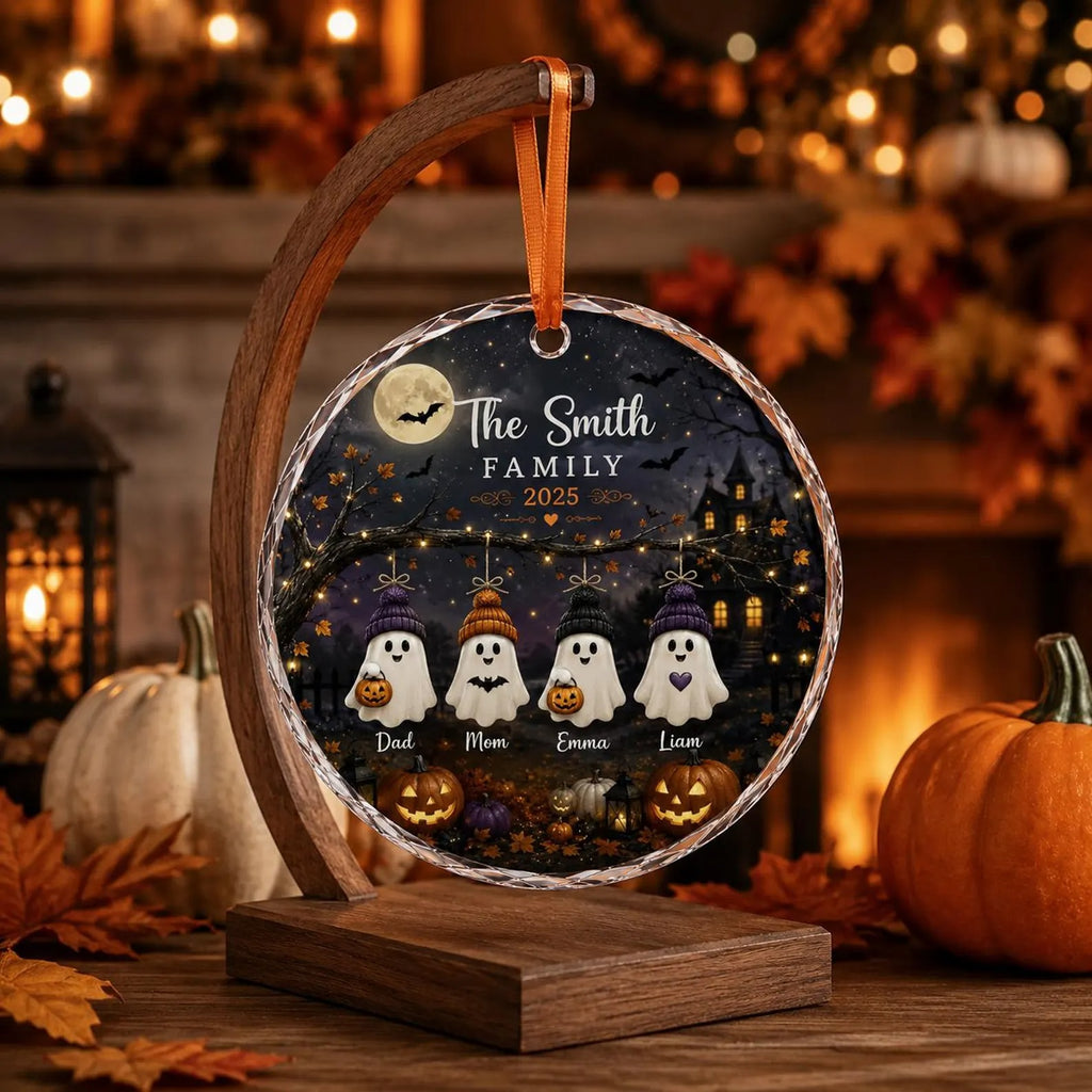 Personalized Halloween Family Ornament, Custom Ghost Family Keepsake, Family Name Halloween Decor, Spooky Pumpkin Ornament 2026