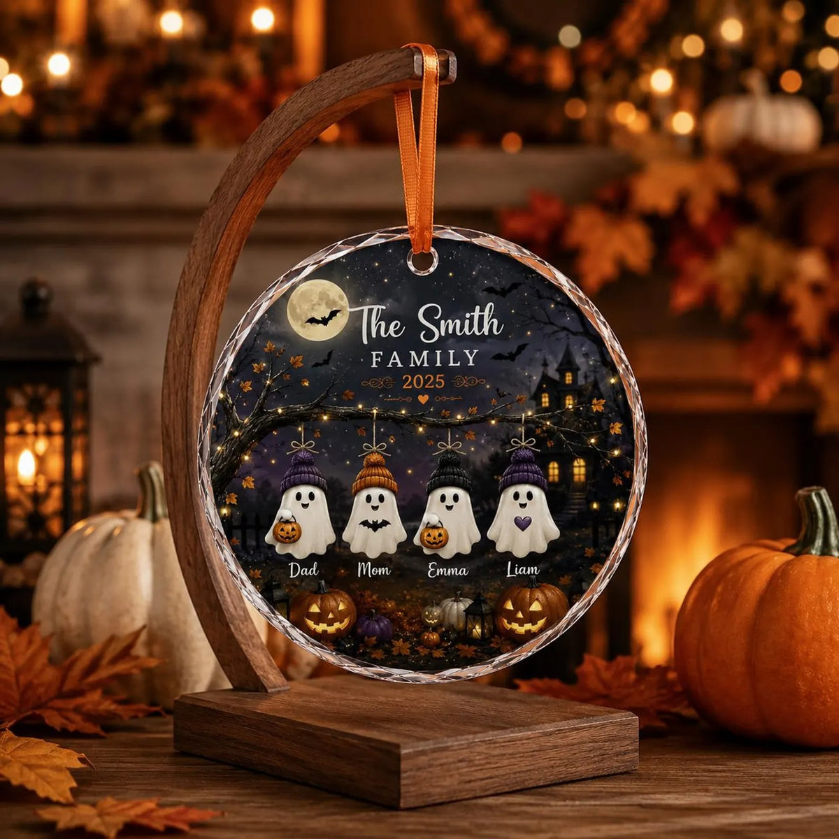 Personalized Halloween Family Ornament, Custom Ghost Family Keepsake, Family Name Halloween Decor, Spooky Pumpkin Ornament 2026