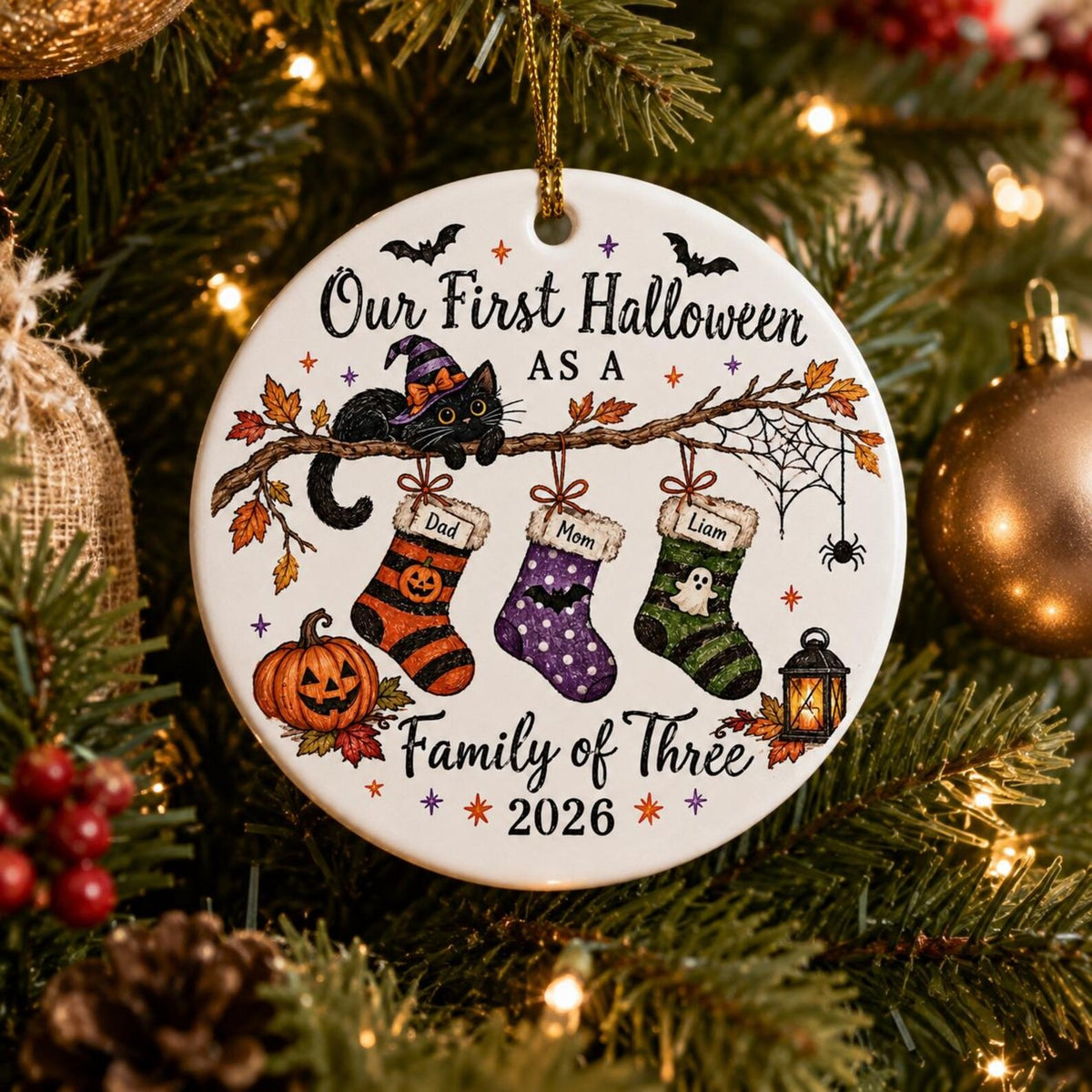 Personalized First Halloween Family Ornament, Family of Three Keepsake, Custom Name Halloween Ornament, New Family Gift 2026