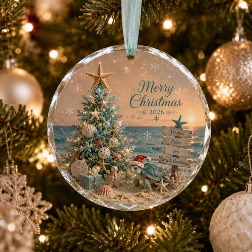 Coastal Christmas Ornament 2026, Sea Turtle Christmas Decor, Beach Christmas Ornament, Ocean Lover Gift, Coastal Holiday Keepsake